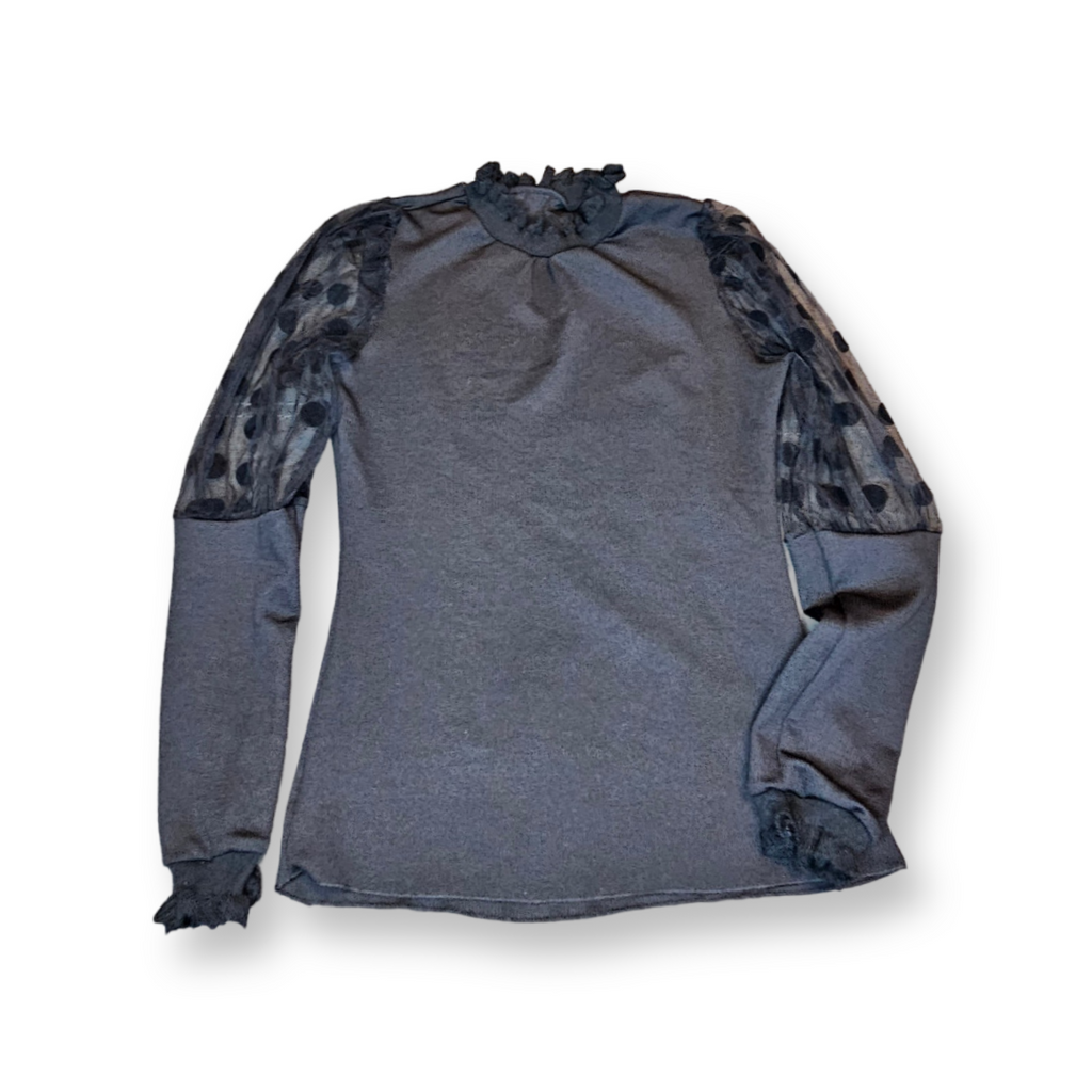 Cold shoulder  sheer sleeve top| black