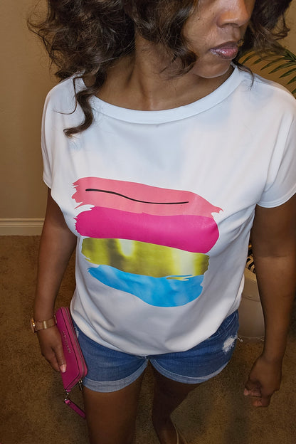 Paint splash graphic tee shirt | top| white