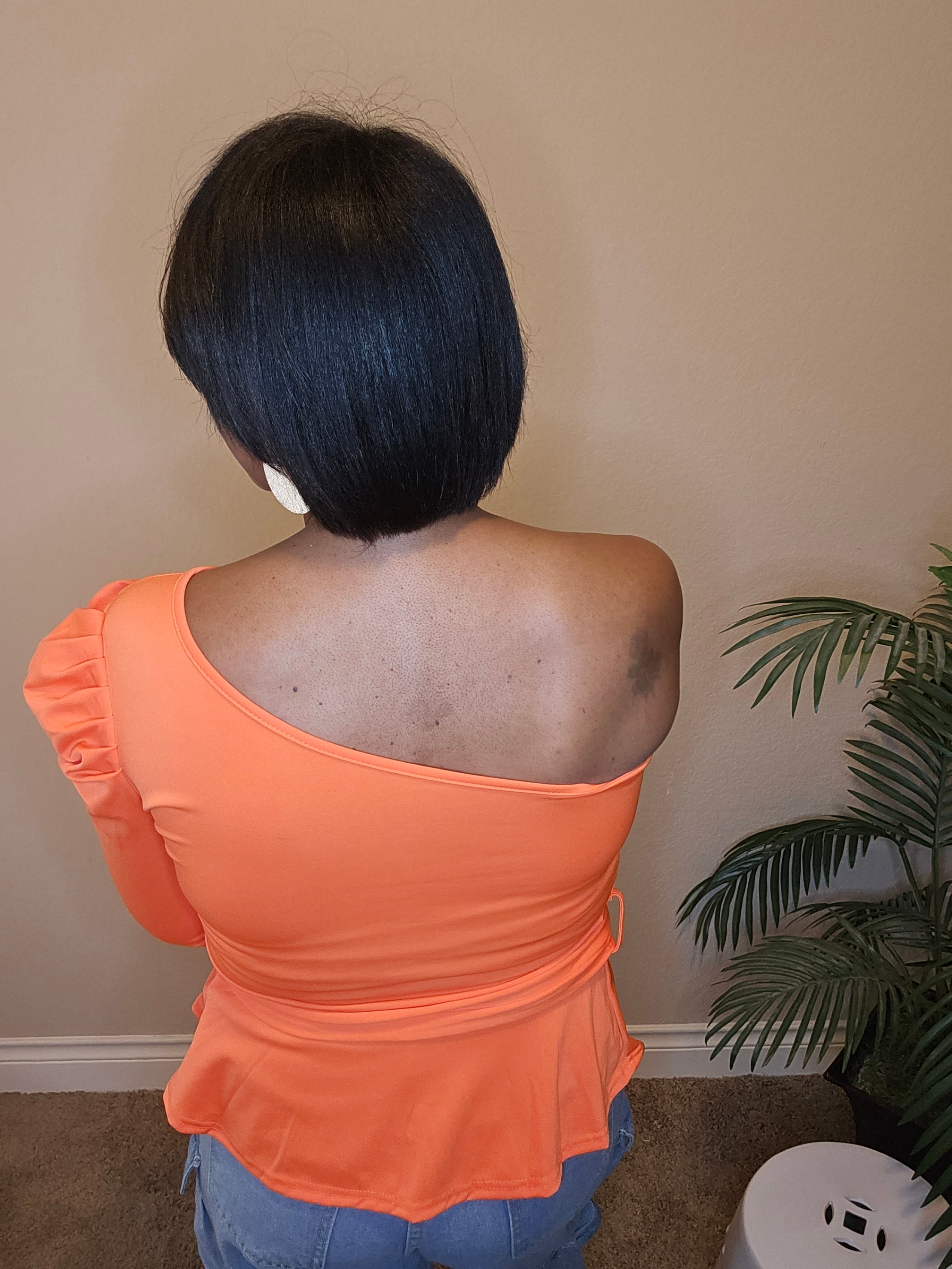 ONE SIDE PUFF SLEEVE|TOP| ORANGE