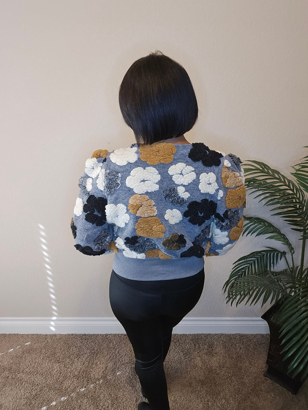 Fall flowers bomber jacket| top| grey&black multi color