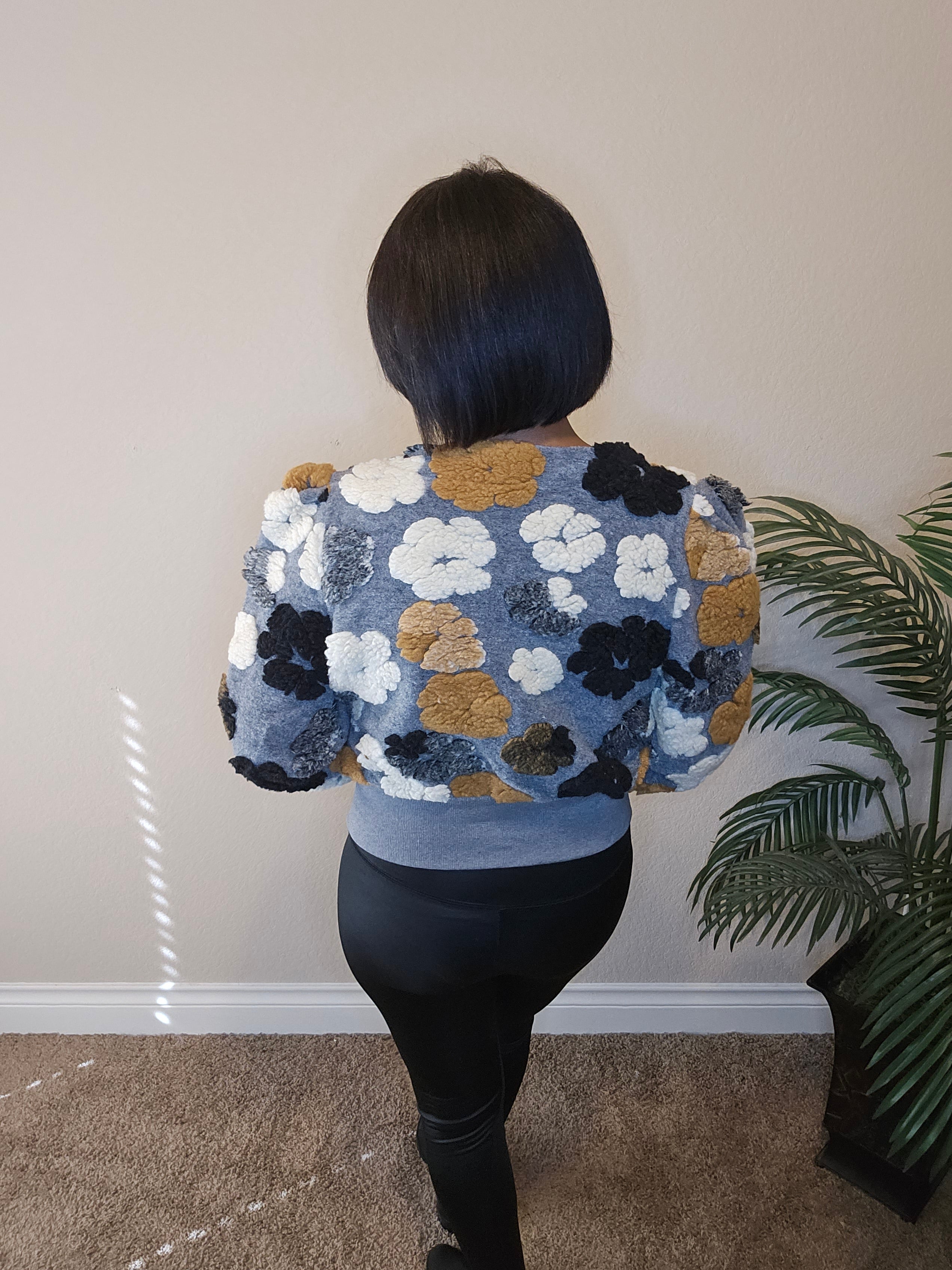 Fall flowers bomber jacket| top| grey&black multi color