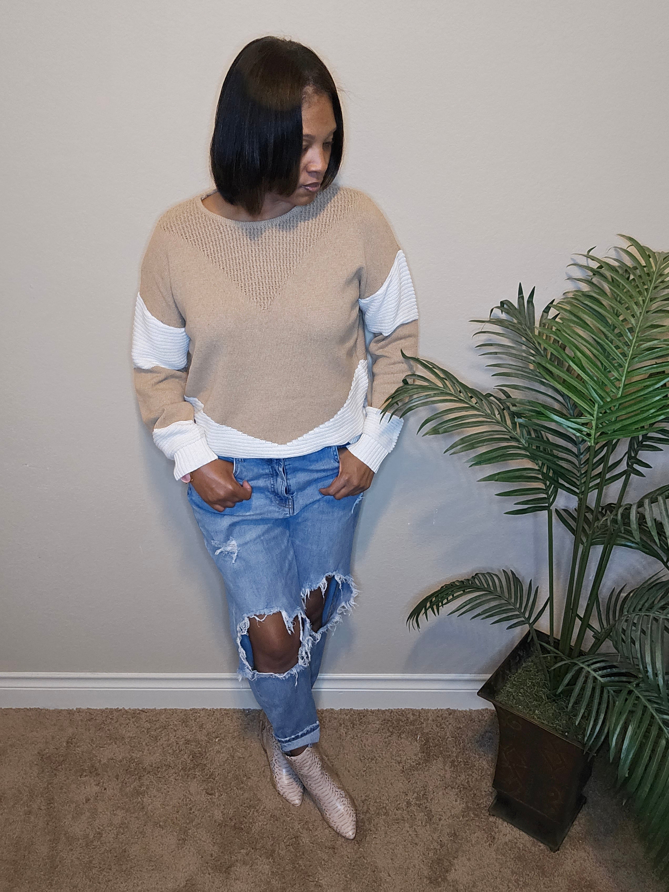Remember me sweater|top|khaki&ivory