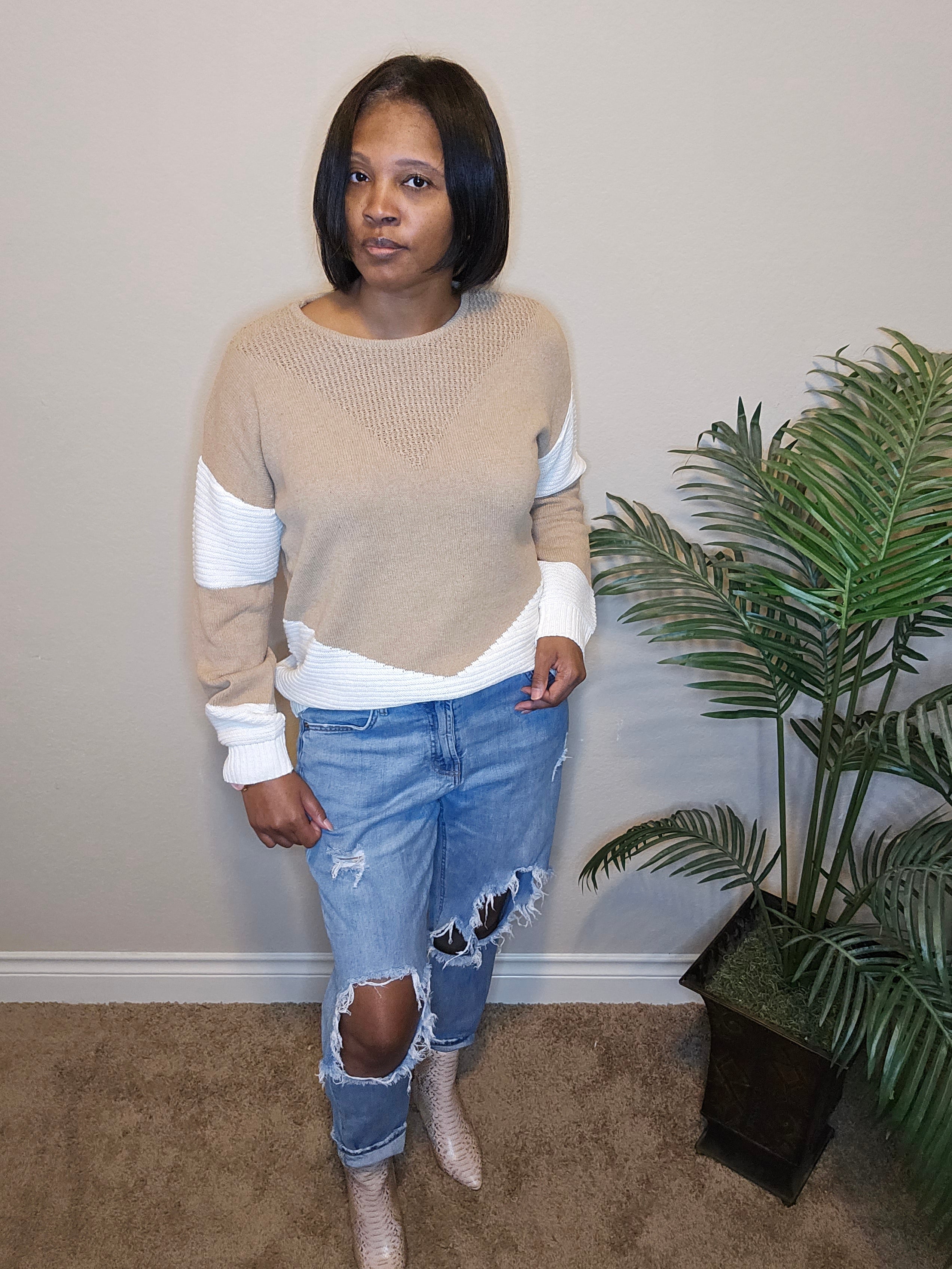 Remember me sweater|top|khaki&ivory