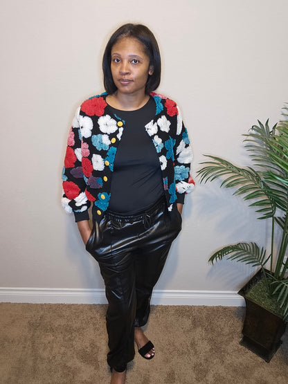 Fall flowers bomber jacket| top| black & multi color