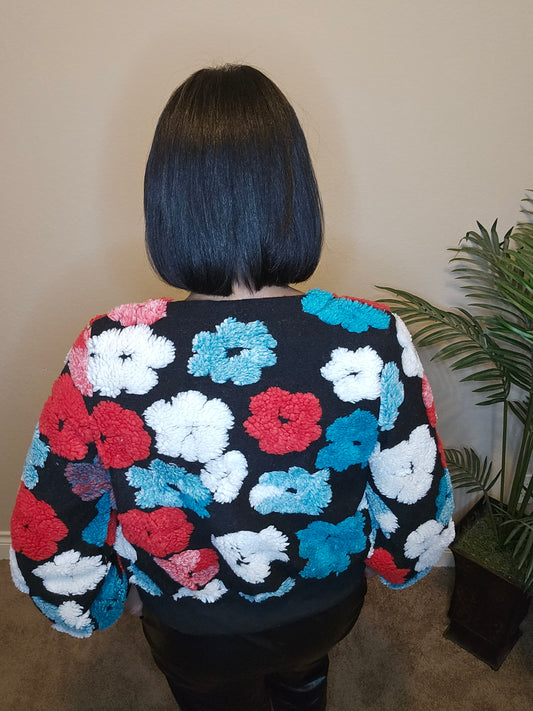 Fall flowers bomber jacket| top| black & multi color