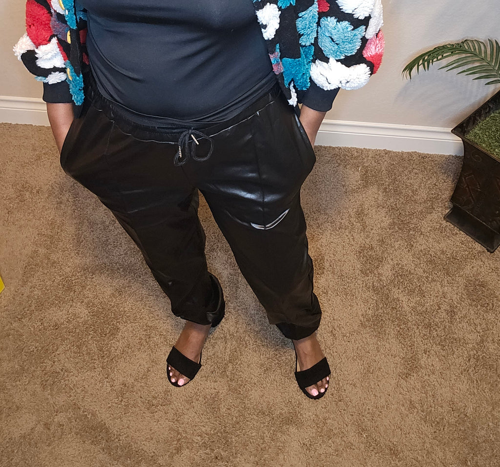 Nicole faux leather joggers| bottoms|black