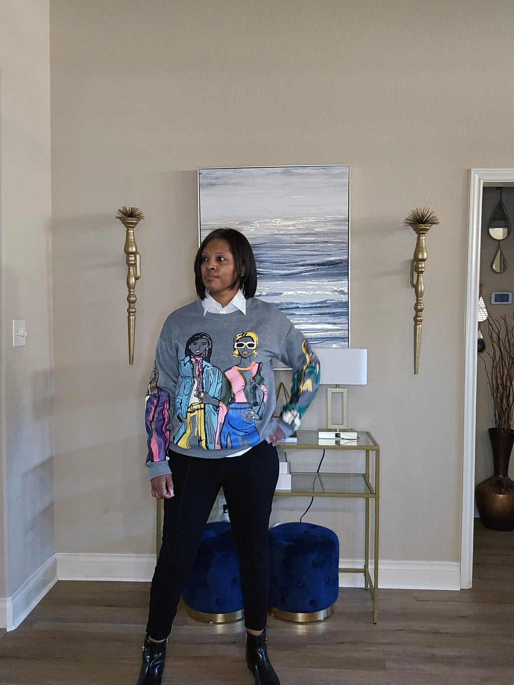 gray  graphic sweat shirt |That girl abstract sweatshirt| gray