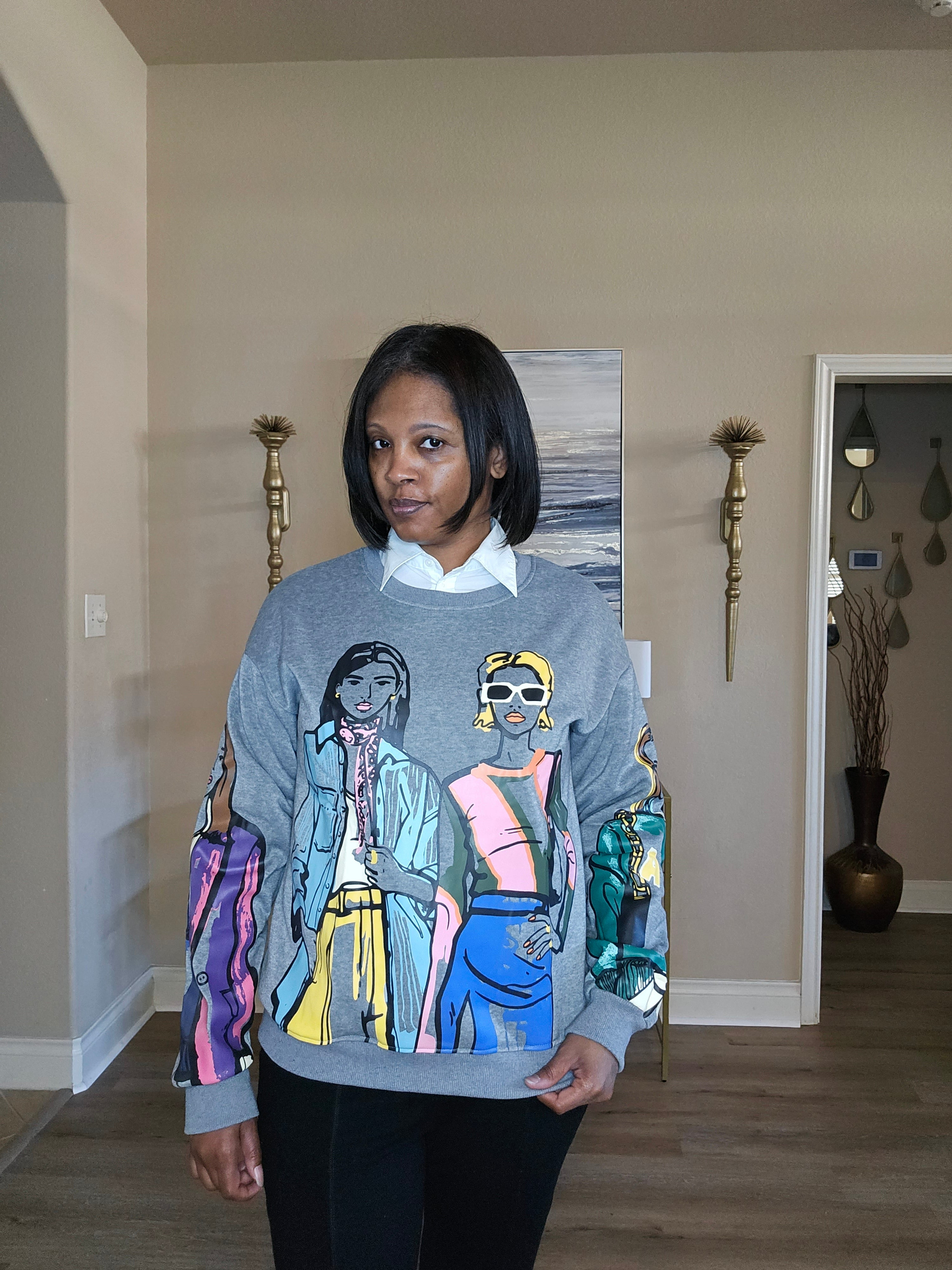 gray  graphic sweat shirt |That girl abstract sweatshirt| gray