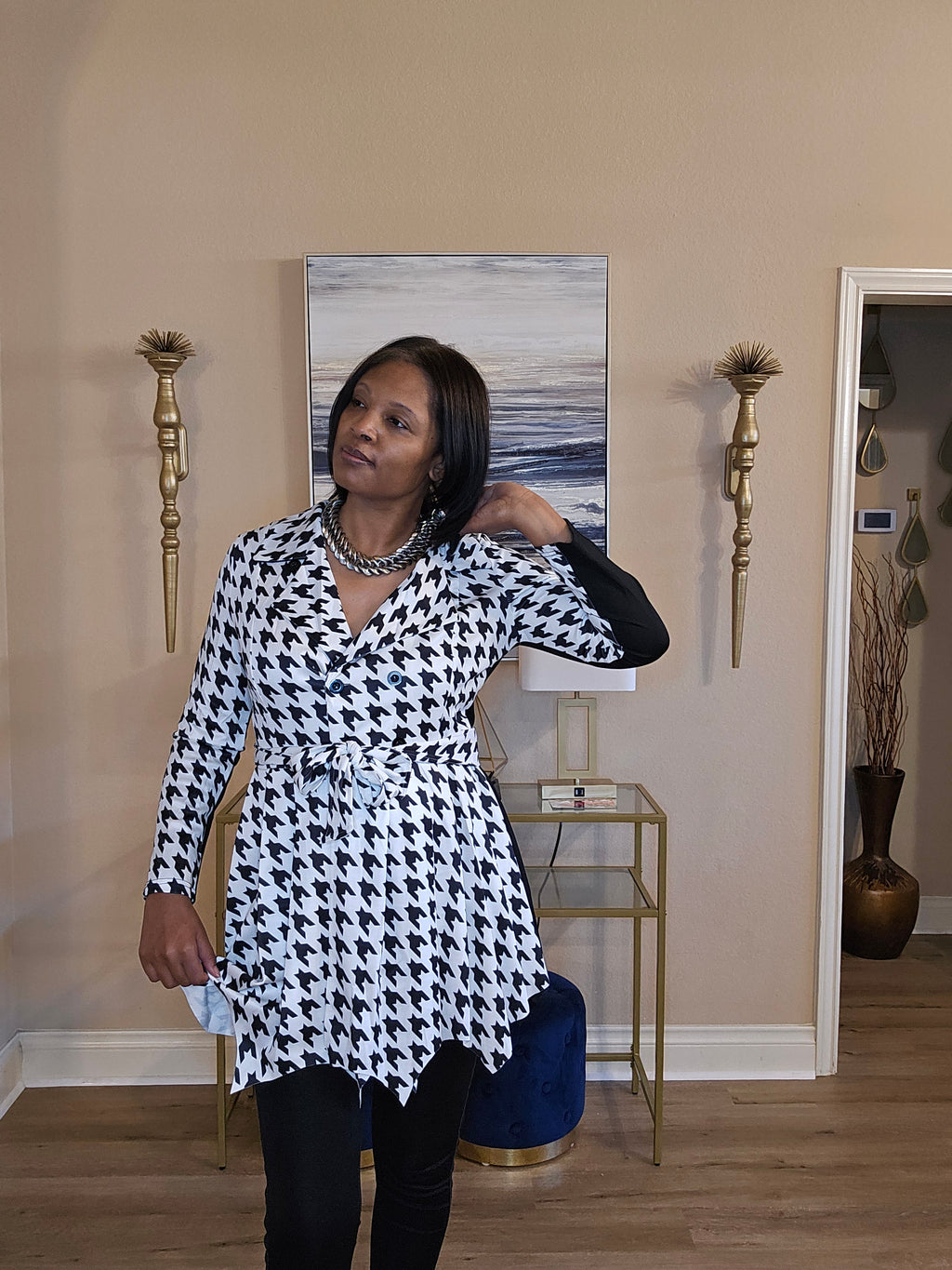 black and whited designed pattern jacket | Back to business peplum top