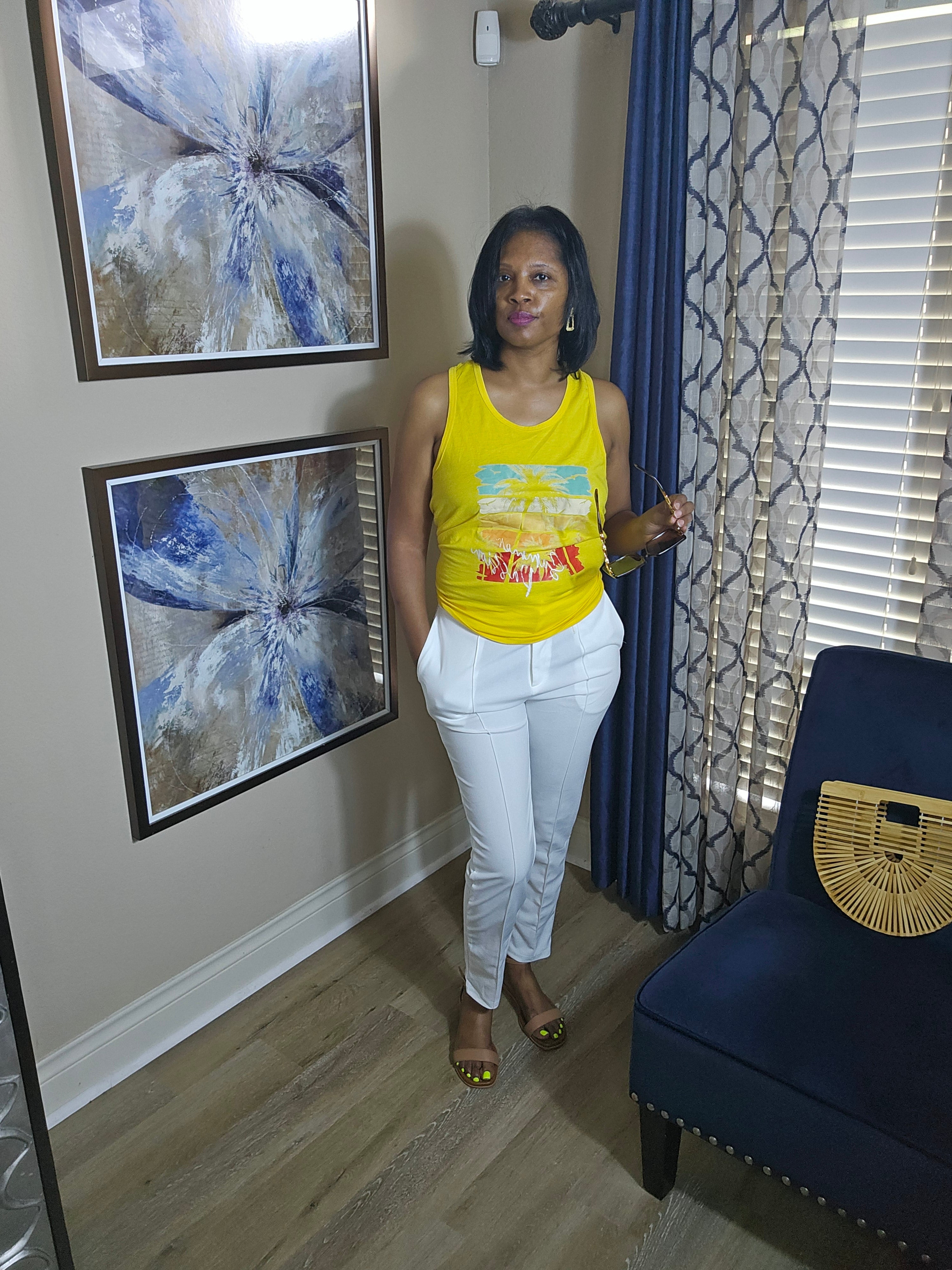 Summer passion graphic tank top|yellow