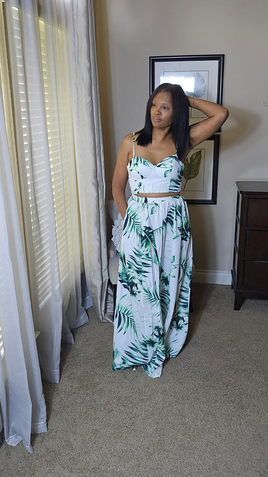 Summer fling two piece skirt set| white&green
