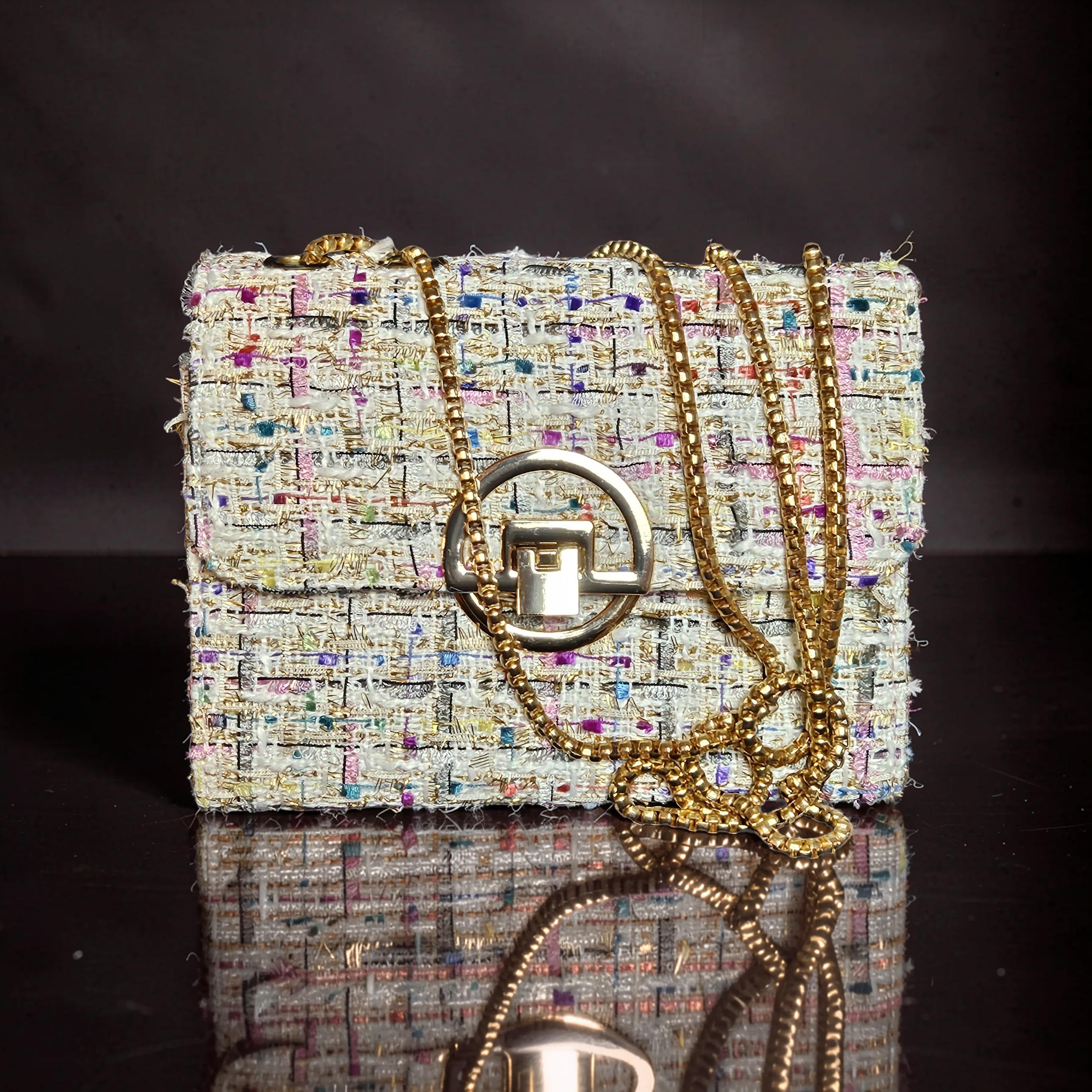 Pink tweed stitched handbag| Pretty in pink handbag