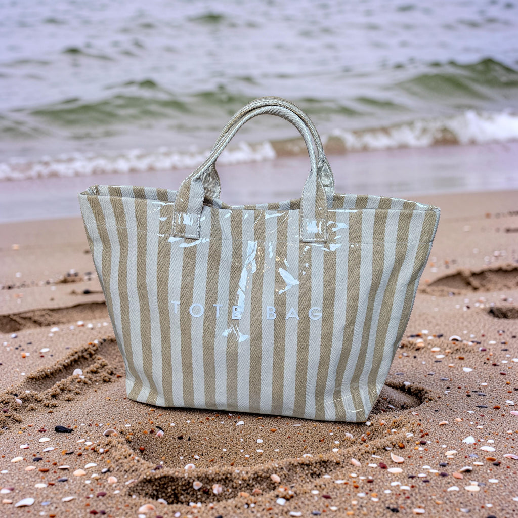 Tan & white beach tote bag| kimmie beach tote bag