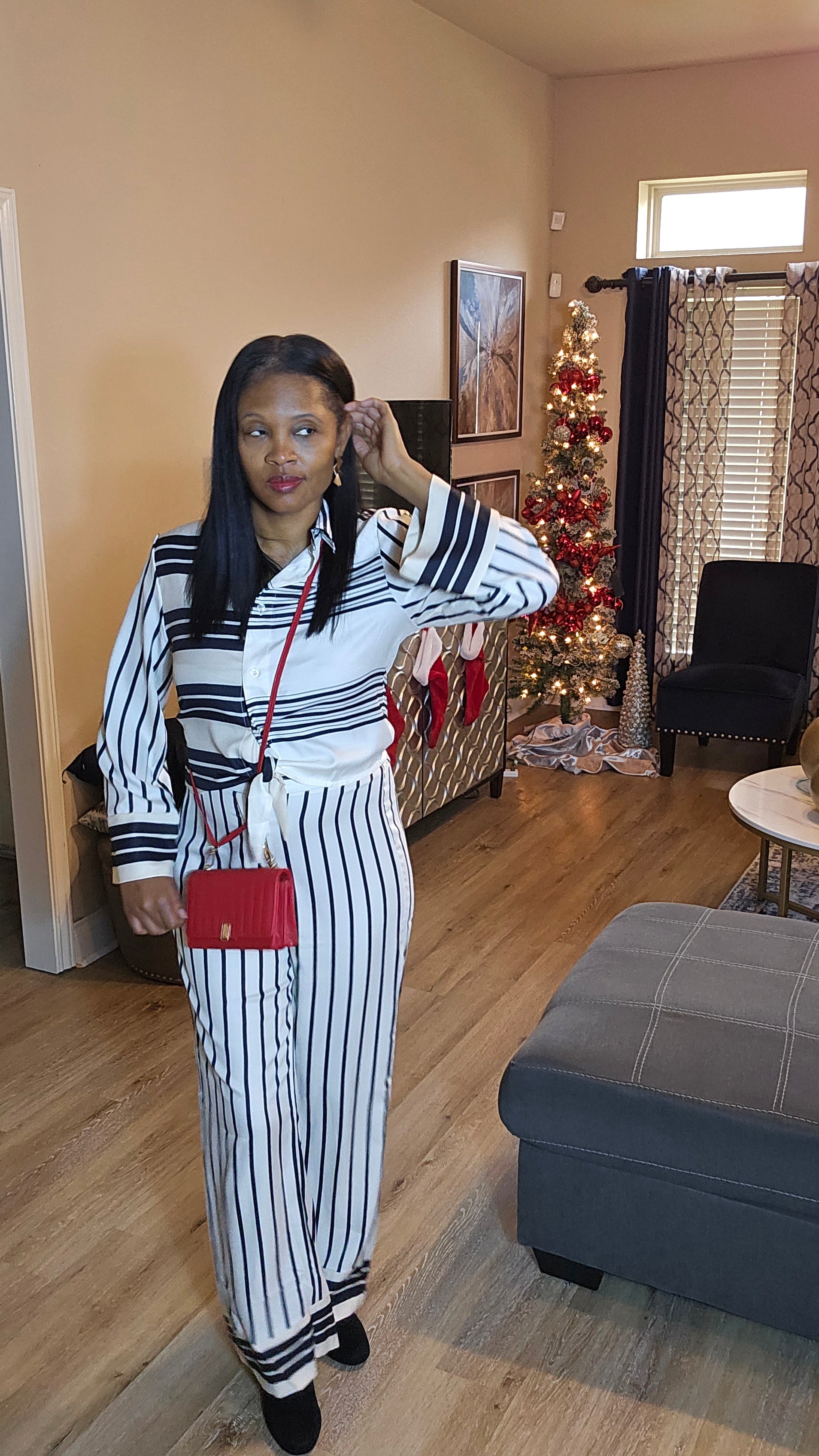 Black and white stripped  pants set| Level up status  pant set