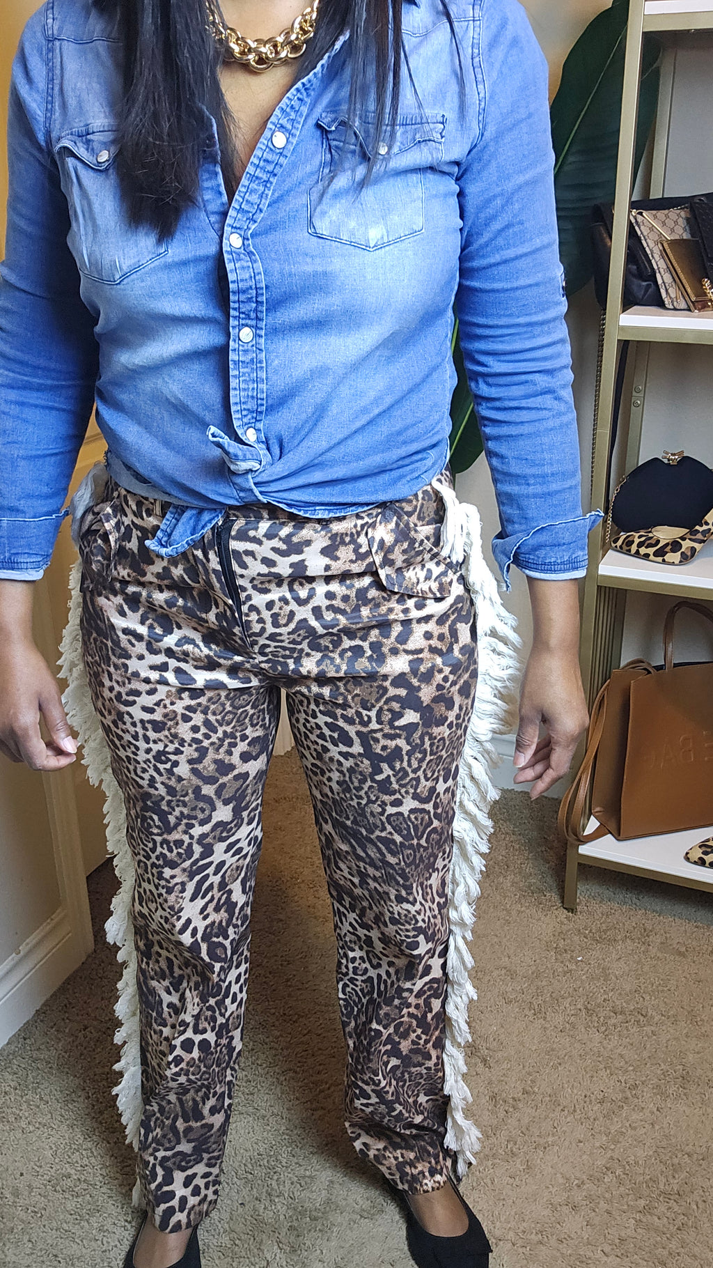 Cheetah girl pants black and brown