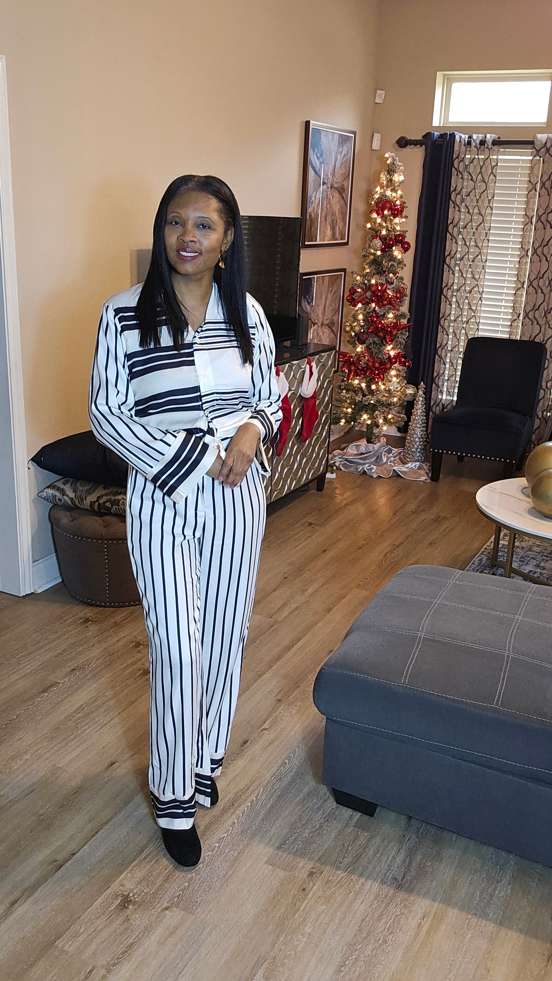 Black and white stripped  pants set| Level up status  pant set