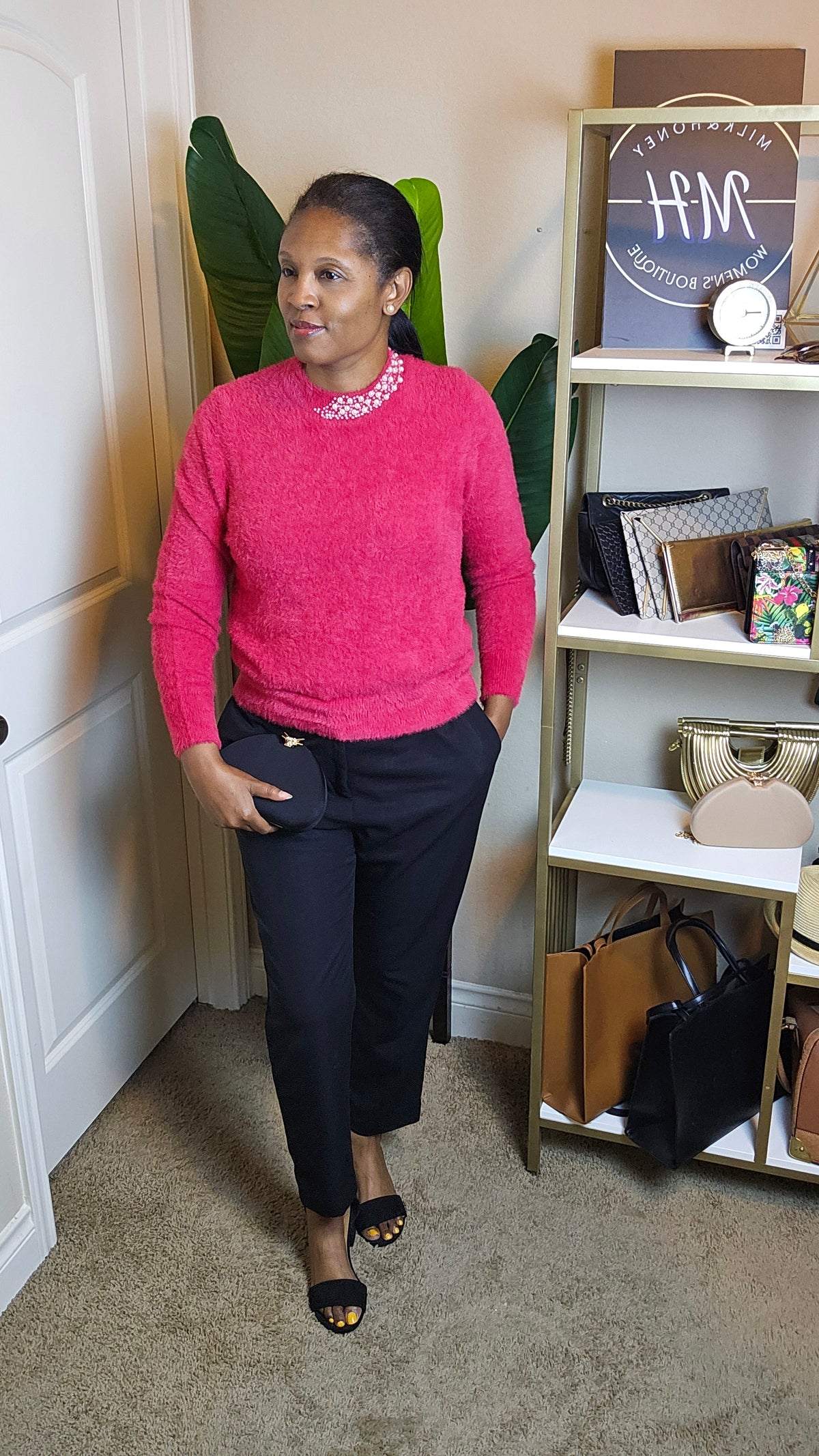 Red faux mink sweater| Red velvet sweater