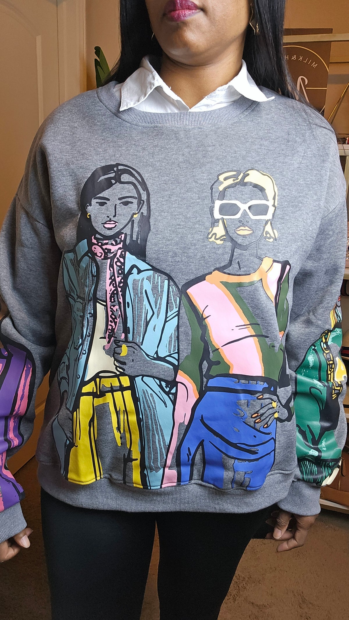 gray  graphic sweat shirt |That girl abstract sweatshirt| gray