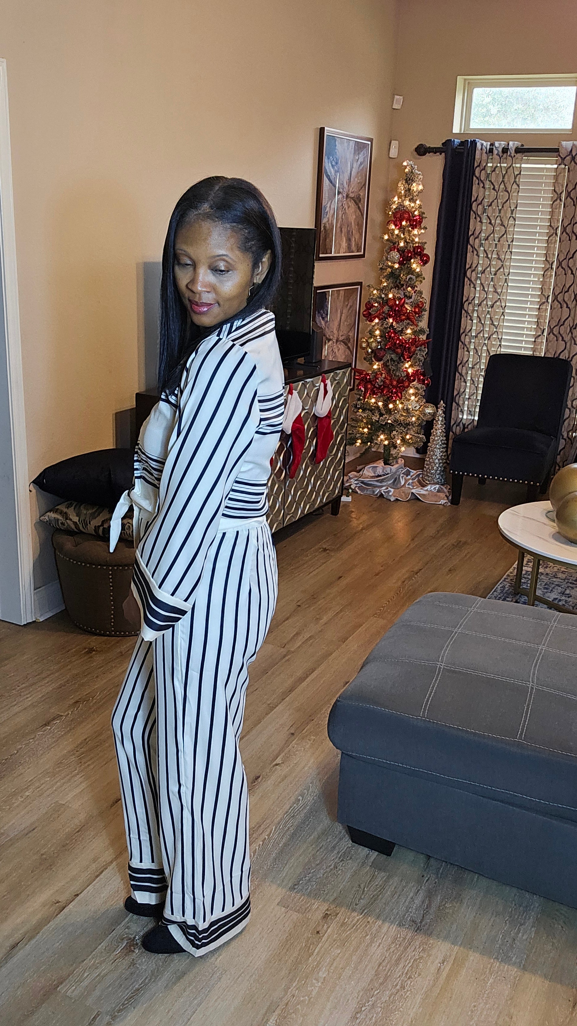 Black and white stripped  pants set| Level up status  pant set