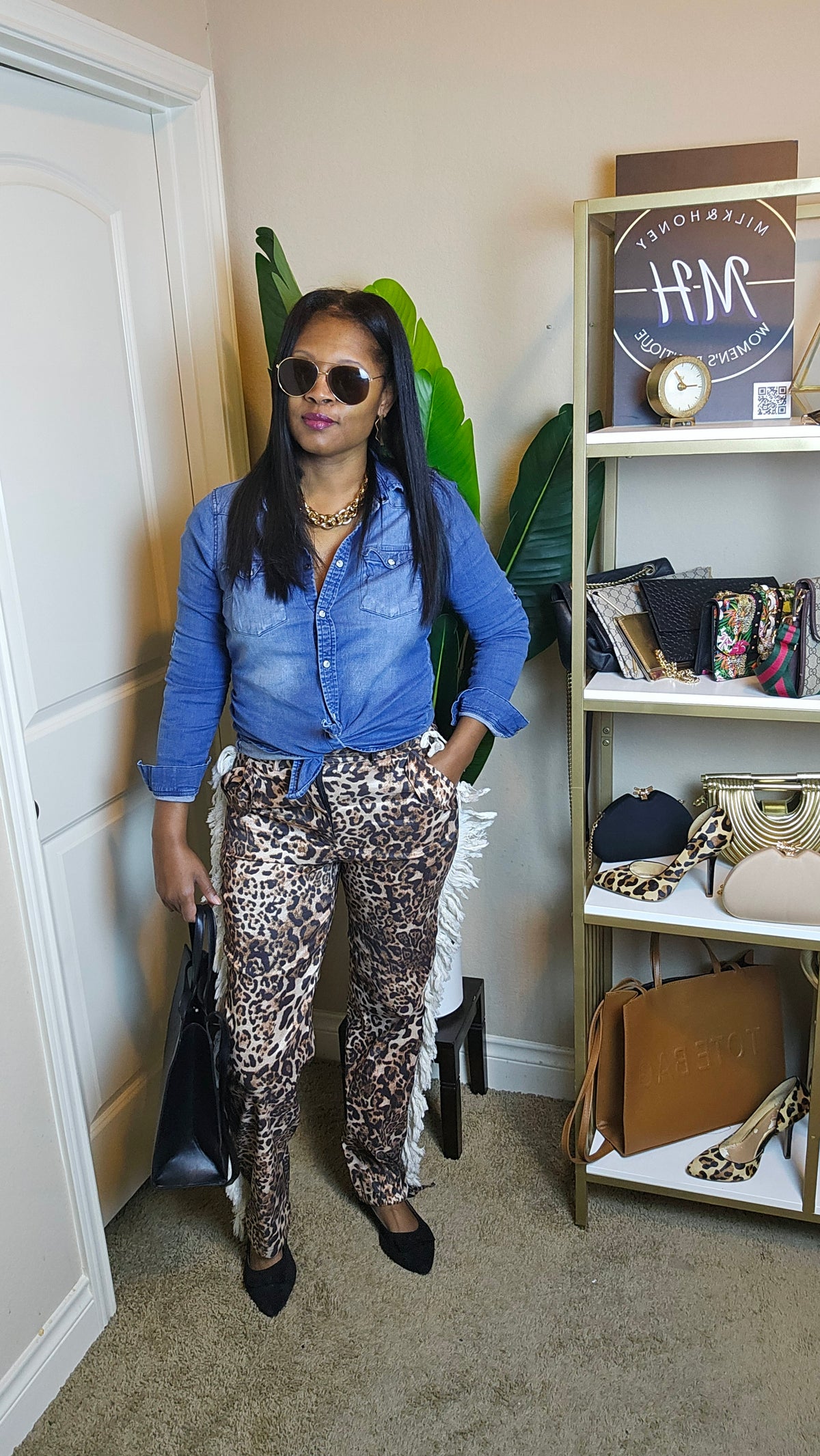 Cheetah girl pants black and brown