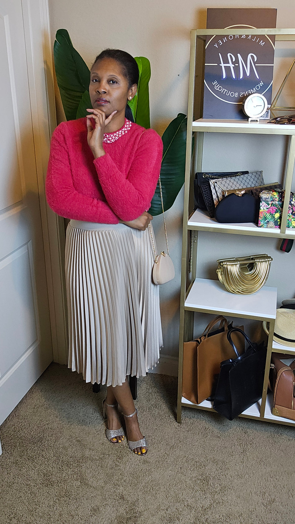 Red faux mink sweater| Red velvet sweater