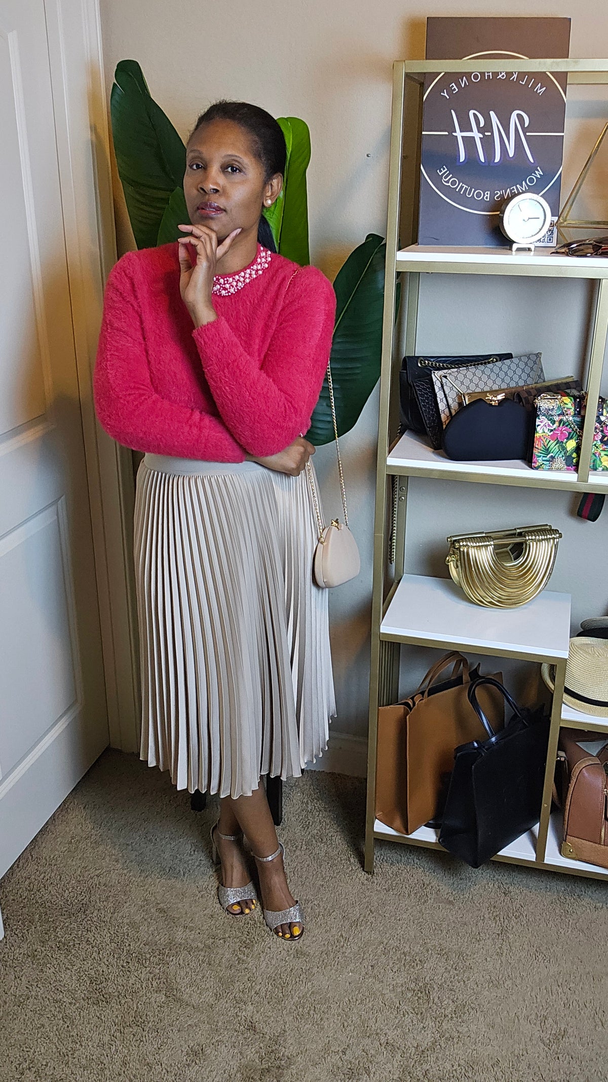 Red faux mink sweater| Red velvet sweater