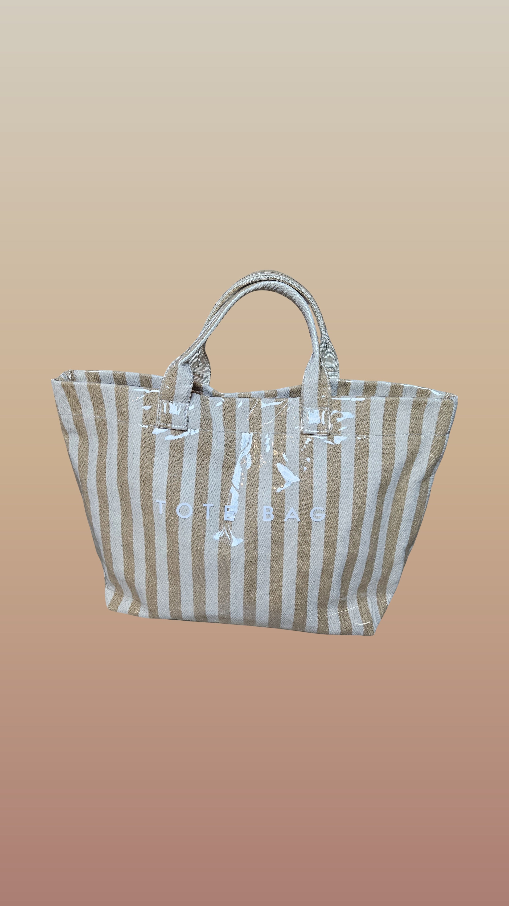Tan & white beach tote bag| kimmie beach tote bag