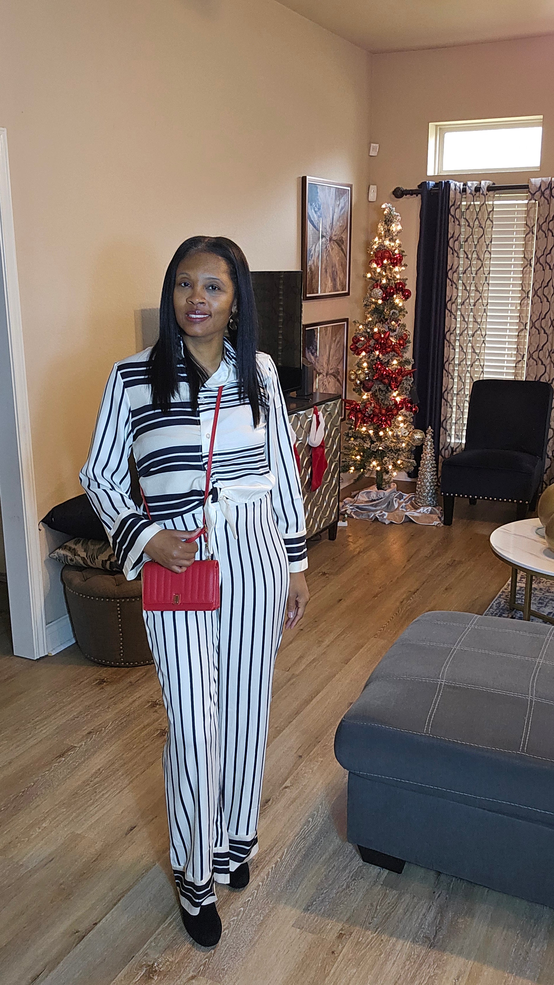 Black and white stripped  pants set| Level up status  pant set