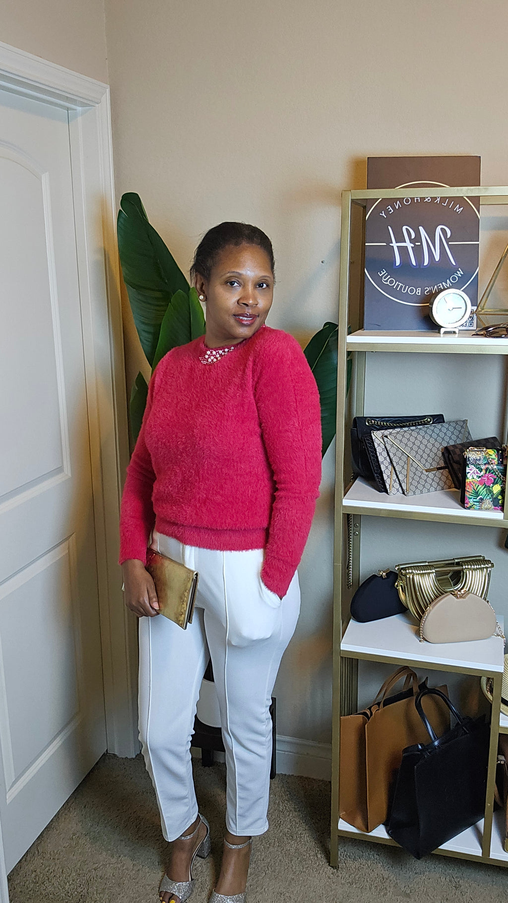 Red faux mink sweater| Red velvet sweater
