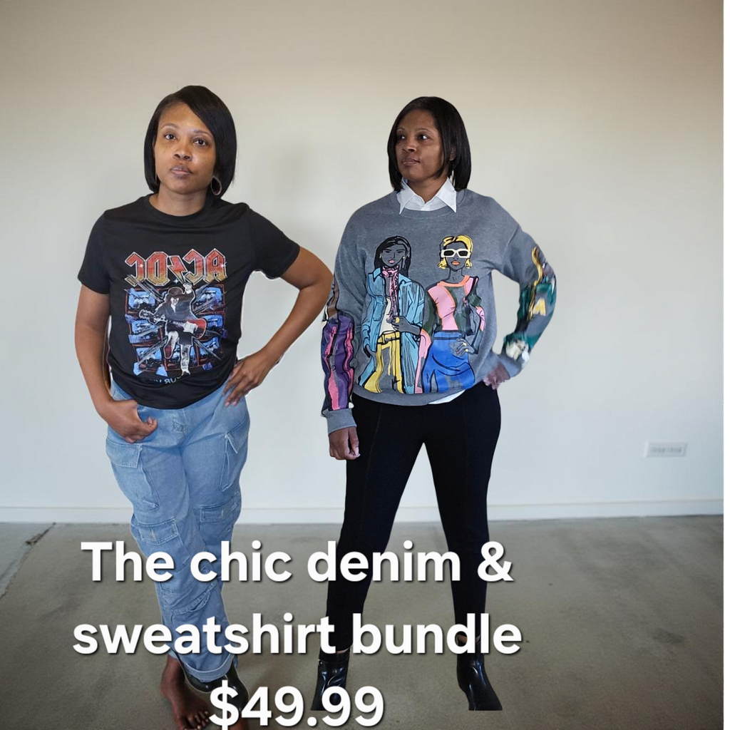 Chic denim &  sweatshirt bundle $49.99