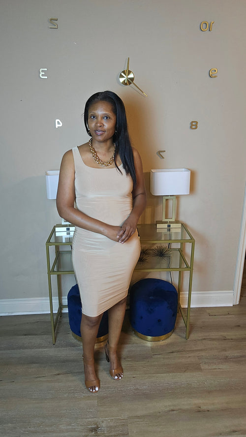 Tan bodycon dress| xenia dress Beige / Small / Party