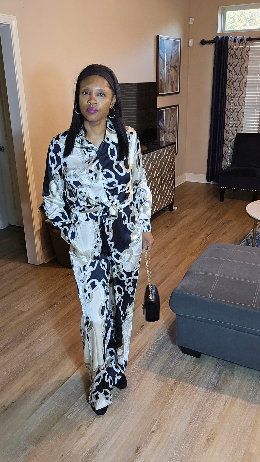 Capri pant set|black&ivory