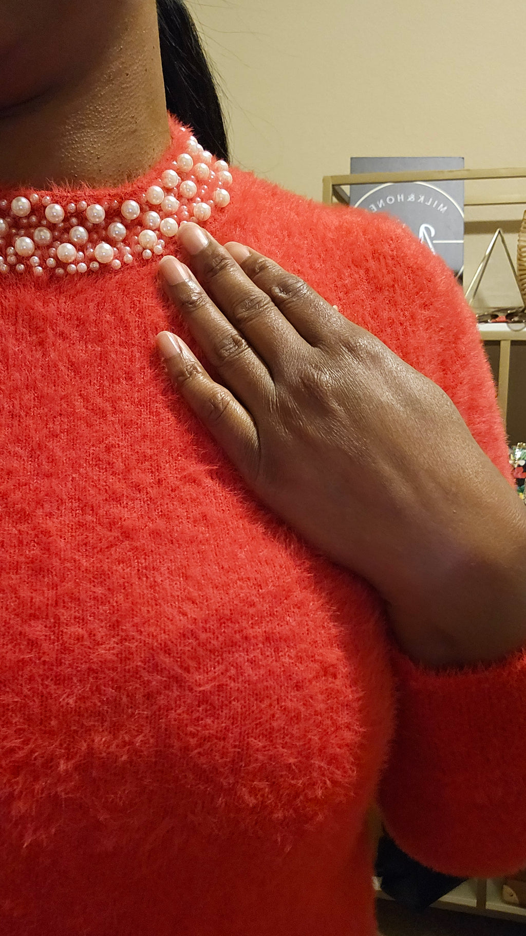 Red faux mink sweater| Red velvet sweater