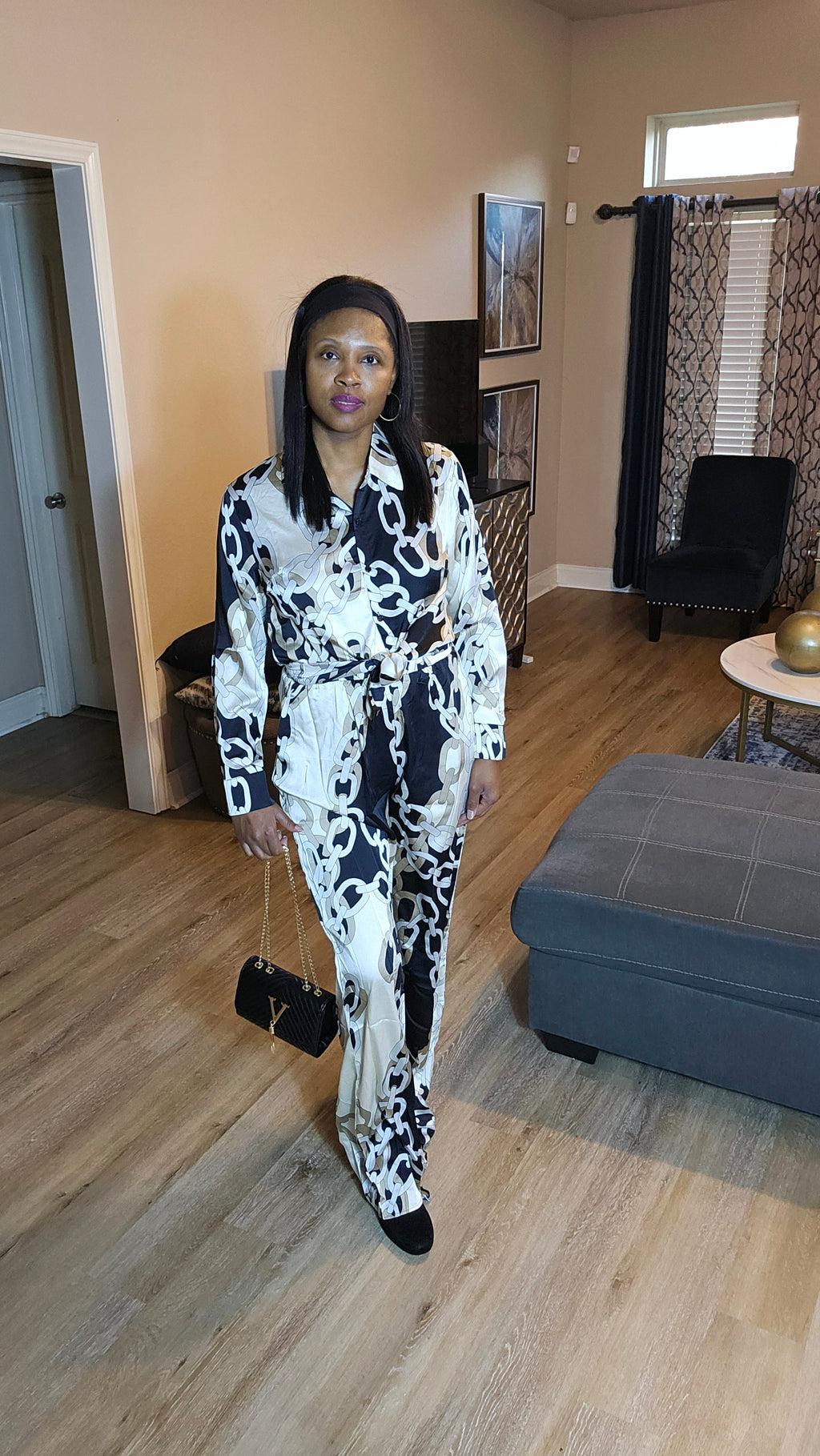 Capri pant set|black&ivory