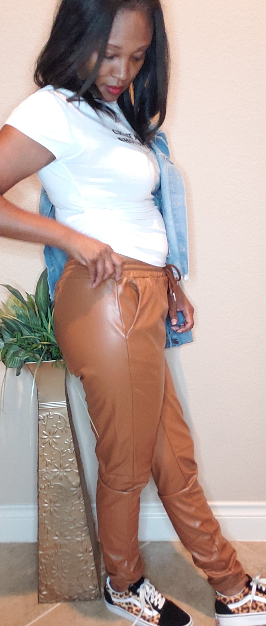 Nicole |faux leather jogger pants | bottoms