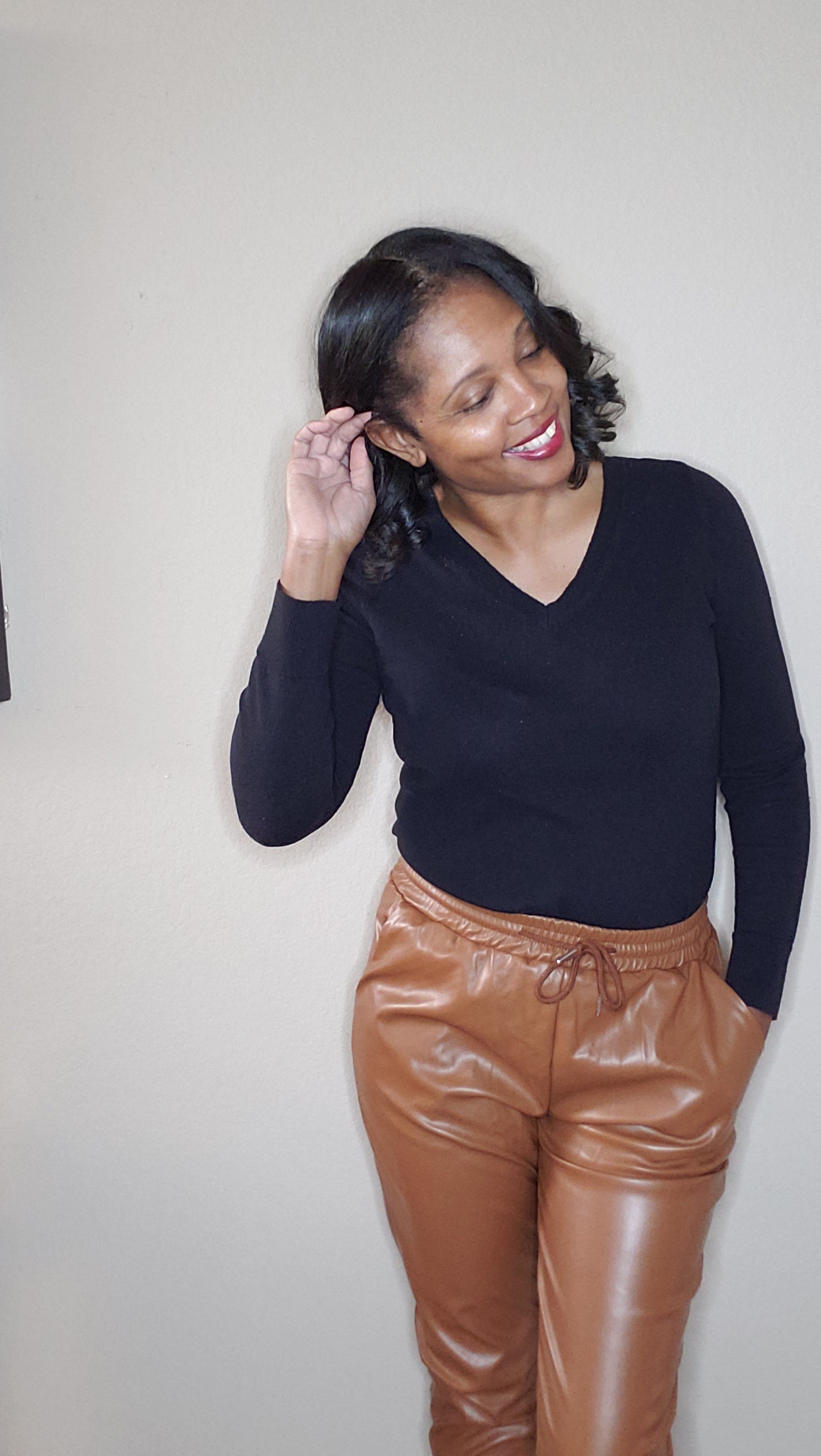 Nicole |faux leather jogger pants | bottoms