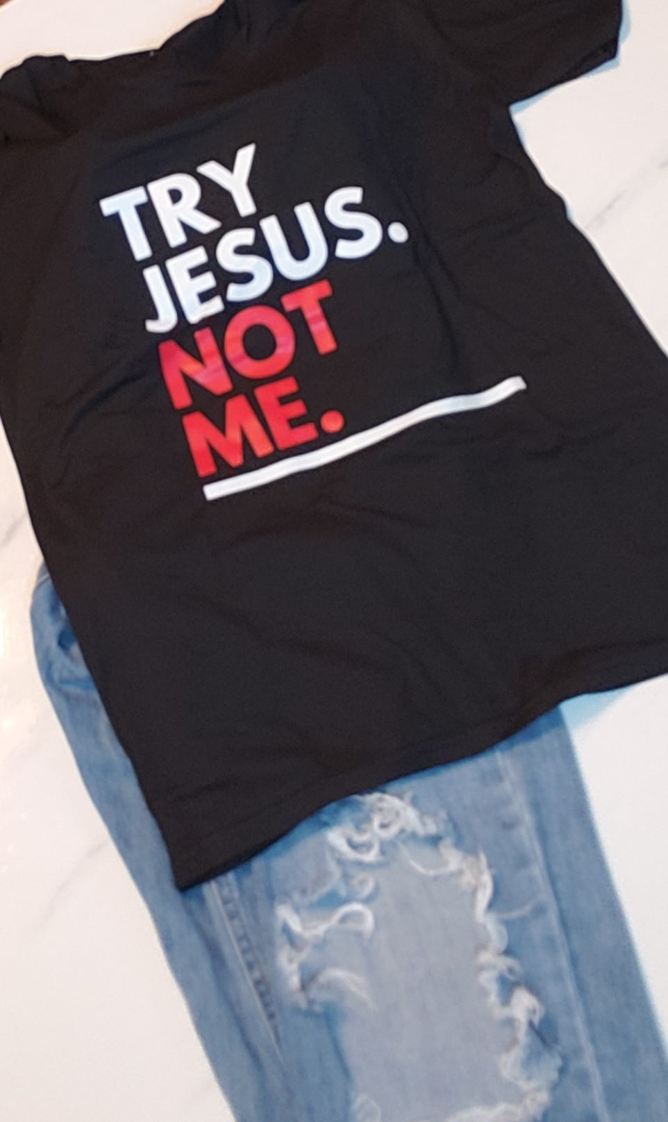 Try Jesus graphic tee shirt |top8