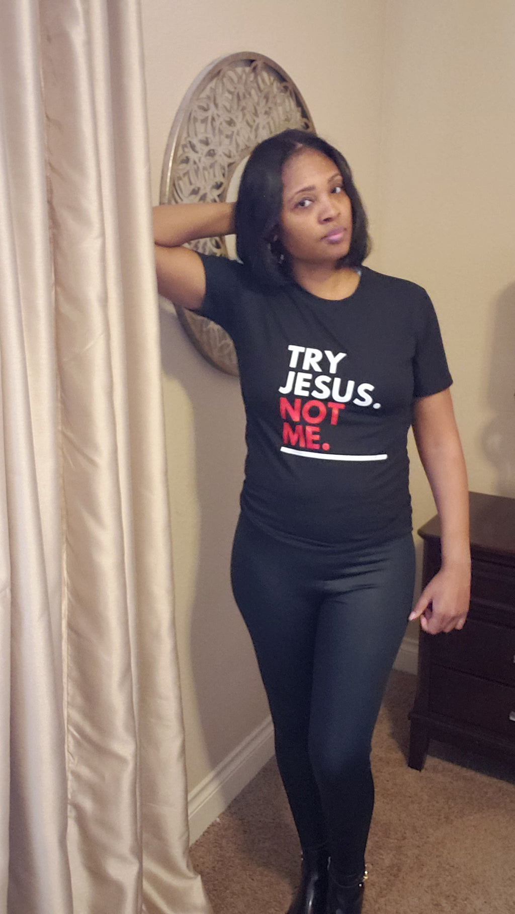 Try Jesus graphic tee shirt |top8