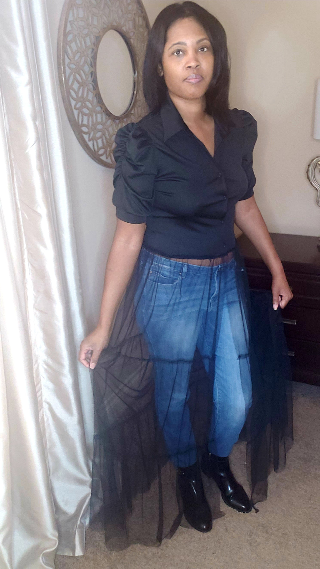 The real one| sheer top | black